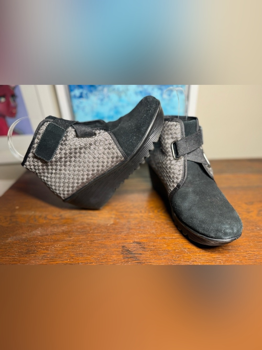 Bernie mev. Black and Gray Wedge Ankle Booties EU 38 US 7.5-8